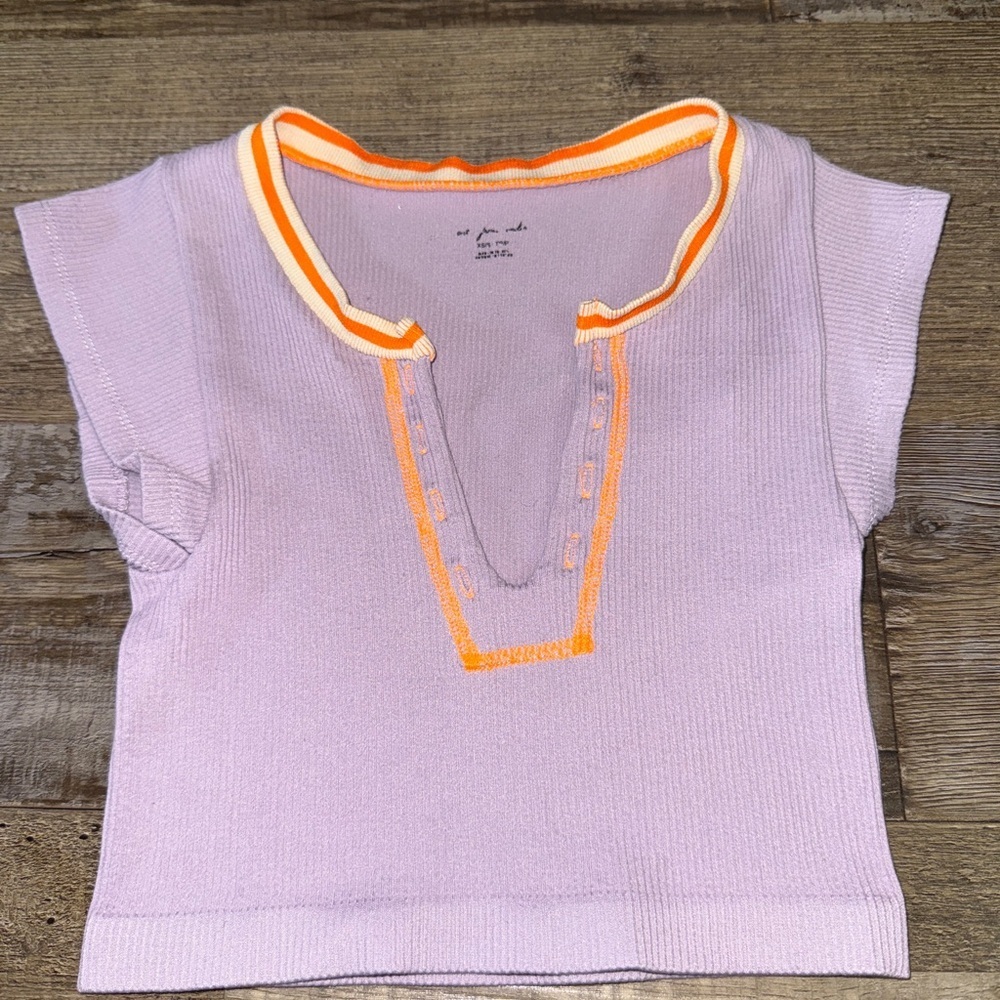Out From Under Urban Outfitters Lavender Ribbed Cropped Henley XS/S